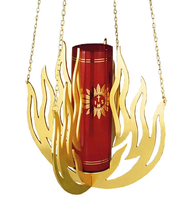 Holy lamp with chains art. Er 3002. In a modern form, it represents the flame, the light. Diameter about 35 cm. 