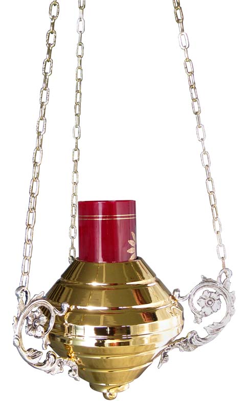 Holy lamp with chains art. Er 3011. Diameter including ringlets about 32 cm. Foil and fusion