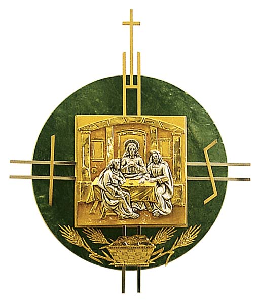 Wall Tabernacles art. Er 330. Door in fusion with the Supper of Emmaus. Background panel in imperial green marble.
