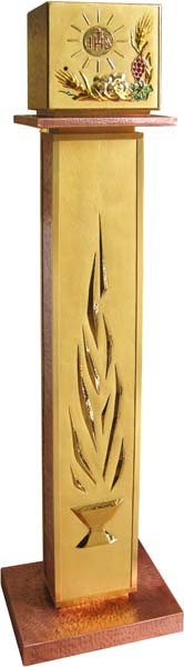 Tabernacles art. 08 SM and column art. Er 338. finely chiseled by hand. Gold plating metal. Sandblasted gloss finish. With enamels.