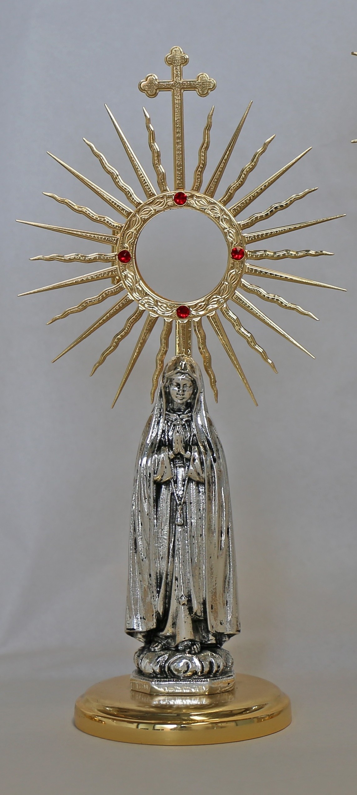 Art. 2548 F  Gambo con statuette madonnina di Fatima in fibra H 24,5 teca int. D 3.5

